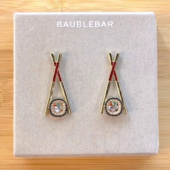 Brand New BaubleBar Sushi Roll Chopsticks Beaded Sparkly Drop Earrings - Picture 1 of 13